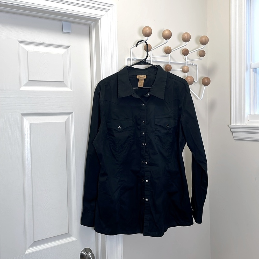 Wrangler - Classic Western Pearl Snap Button Down Long Sleeve Shirt - Black XXL